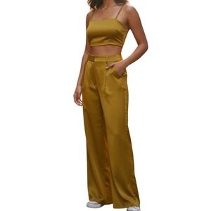 HOUSE OF HARLOW 1960‎ Golden Yellow Wide Leg Pants & Crop Top EUC Size Small